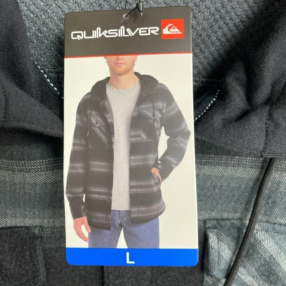 NEW Quiksilver Men's L  Hooded Flannel Shirt Jacket Plaid  G1408